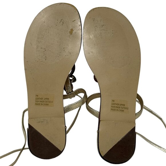 Lilly Pulitzer Pier Metallic Gold Leather Gladiator Tie Up Tassel Sandals Sz 7M - Picture 8 of 8